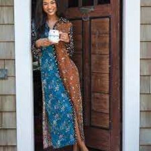 Natural Life Mixed Flora Duster Maxi Dress Duster Patchwork Boho Cottage Layer